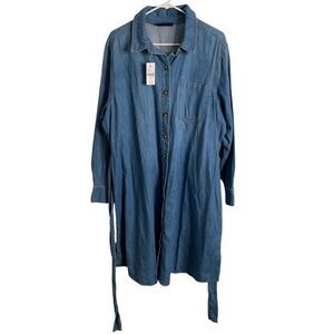 Lane Bryant Womens Denim Shirtdress 18 Light Wash Long Sleeve Tie Waist Classic
